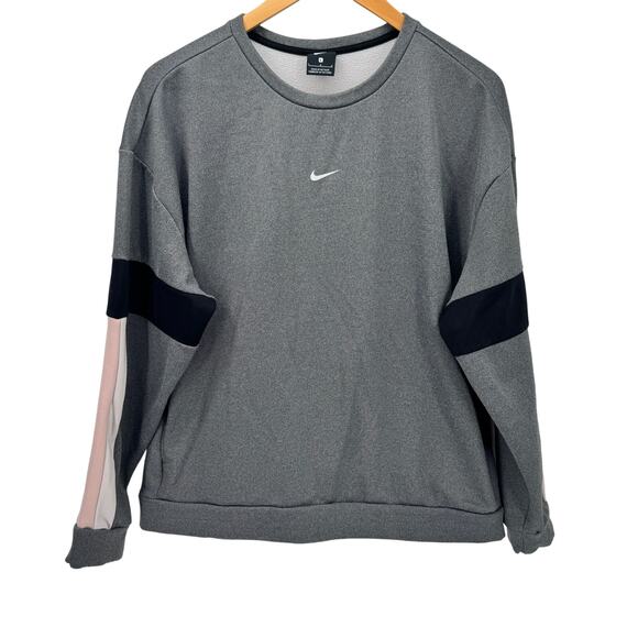 Nike Sweatshirt Womens Large Gray Pink Colorblock Center Swoosh Therma Pullover - Picture 1 of 9